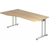 thumbnail of bümö Schreibtisch groß, N-Serie 180x100 cm, Tischplatte aus Holz in Eiche, Gestell aus Metall in Silber - PC Tisch, großer Computertisch für's Büro,
