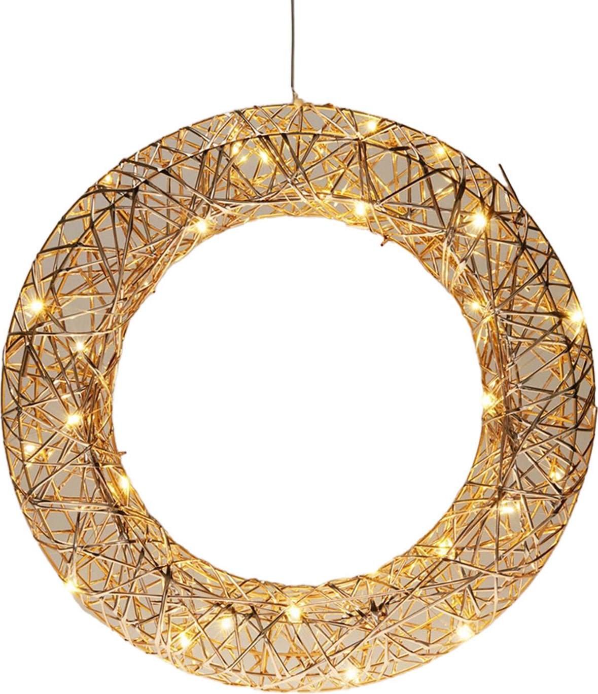 WellHome - Champagnergoldener Weihnachtskranz mit 30 warmweißen LED-Lichtern, Ø40cm