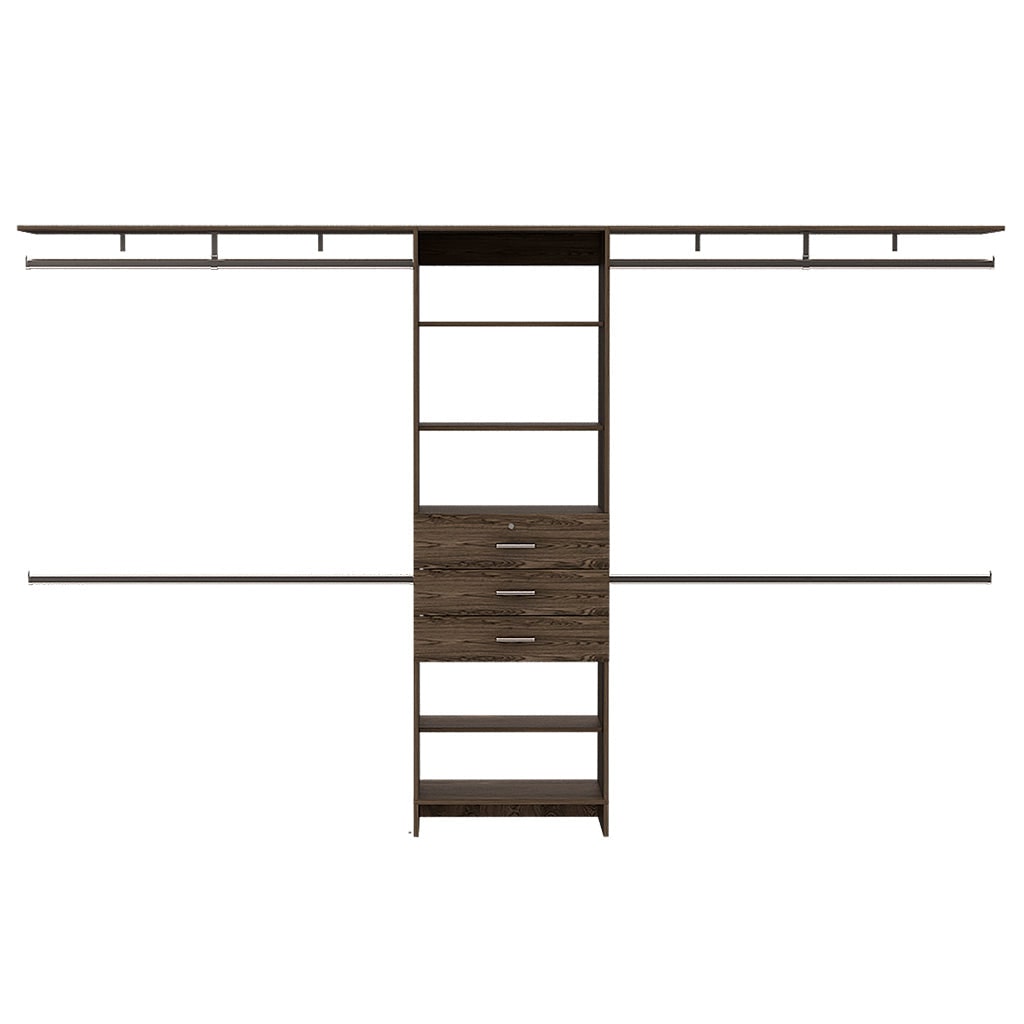 TUHOME Armario Abierto Plego, con 3 cajones,  estantería y barras de colgar, 188 CM A X 300 CM AN X 40 CM P, Coñac