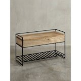 thumbnail of Sitzbank mit Stauraum 90x52x38 cm Mango Massivholz / Metall Flurbank Braun, Schuhbank mit Sitzfläche Klein, Schmale Garderobenbank mit