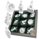 thumbnail of Silberfarbiges Formen- & Figuren-Sortiment 6-8cm, 9-teilig, Glasornamente, mundgeblasen, handbemalt