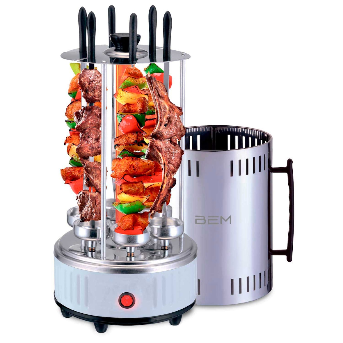 BEM Neo BBQ Tischgrill, Schaschlikgrill als Standgrill und Elektrogrill inkl 12 Spießdreher