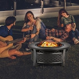 thumbnail of COSTWAY Feuerstelle, Feuerstelle mit Grillrost, Feuerkorb Ø 81 cm mit Funkenschutz, inklusive Schürhaken