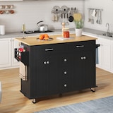 thumbnail of Küchenwagen 140x65x89 cm mit klappbarer Arbeitsplatte, 5 Schubladen, Schränken, Gewürz- und Handtuchhalter, mobil auf Rollen, Black Natural