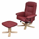 thumbnail of Relaxfauteuil M56, TV-fauteuil met poef voetenbank, kunstleer eucalyptushout ~ bordeaux
