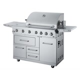 thumbnail of METRO PROFESSIONAL 4 hoofd- en zijbranders gasgril, 182 x 66 x 125 cm, 2 zijtafels, verrijdbaar, beschermhoes, roestvrij staal, zilver