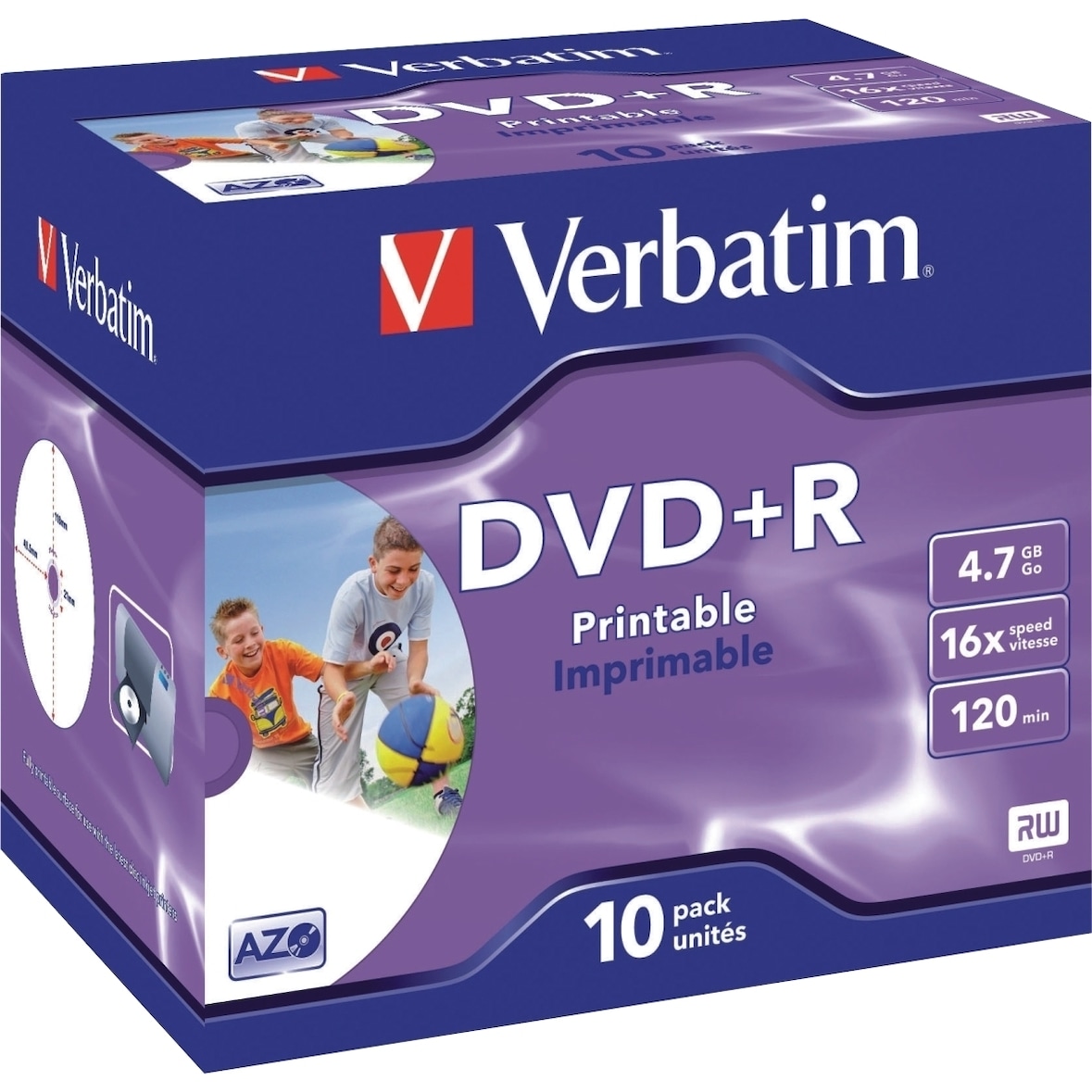 DVD-Rohlinge bedruckbar DVD+R 4,7GB/16x im Jewel Case VE=10x10 Stück
