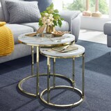 thumbnail of Moderne Marmor-Beistelltische, 2er Set, Goldene Gestelle, 50/35 cm. Weiß, 50x50x45 cm | Kadima Design
