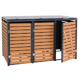 thumbnail of 3er Mülltonnenverkleidung HWC-K14, Mülltonnenbox Mülltonnenabdeckung, 119x205x84cm WPC Metall 109kg ~ Teak-Optik