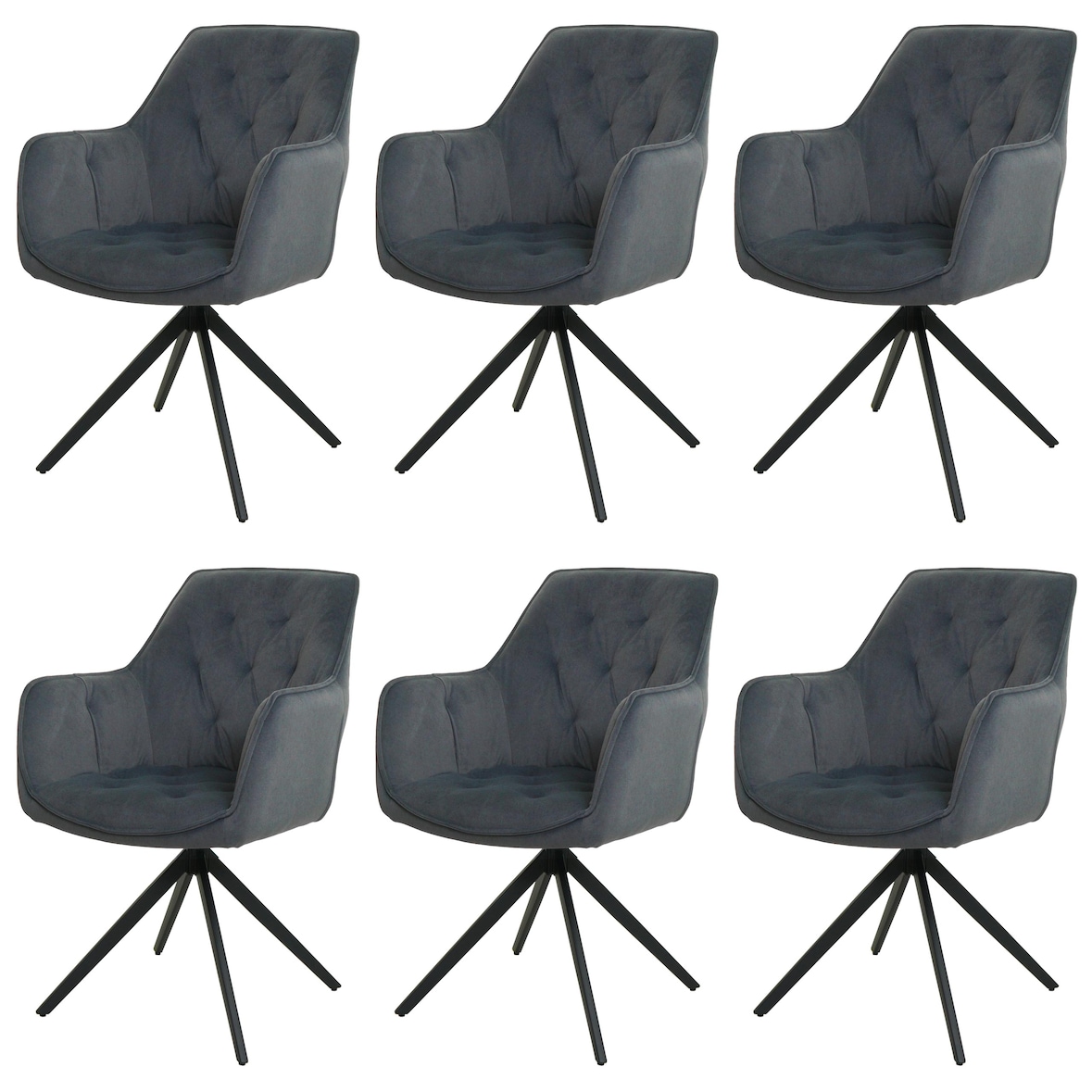 Set van 6 eetkamerstoelen HWC-L80, keukenstoel met armleuningen, draaibaar, metaal stof/textiel ~ antraciet