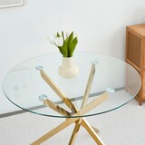 thumbnail of Merax Esstisch rund Ø80 cm, Glastisch modern, mit X-Gestell geometrisch, Küchentisch klein, 2–4 Personen, gold Metall