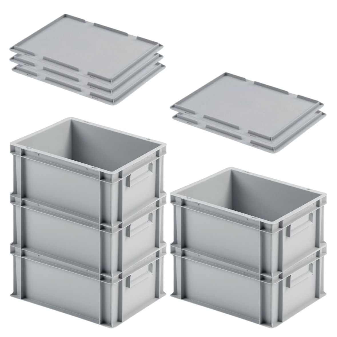 PROREGAL 5x Eurobehälter mit geschlossenem Griff & Auflagedeckel | HxBxT 17,5x30x40cm | 16 Liter | Grau | Eurobox