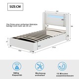 thumbnail of Merax Polsterbett 90x200 Bett mit LED-Lichtleiste, Bluetooth-Player und USB-Aufladung, PU-Leder-Aufbewahrungsbett, Weiß