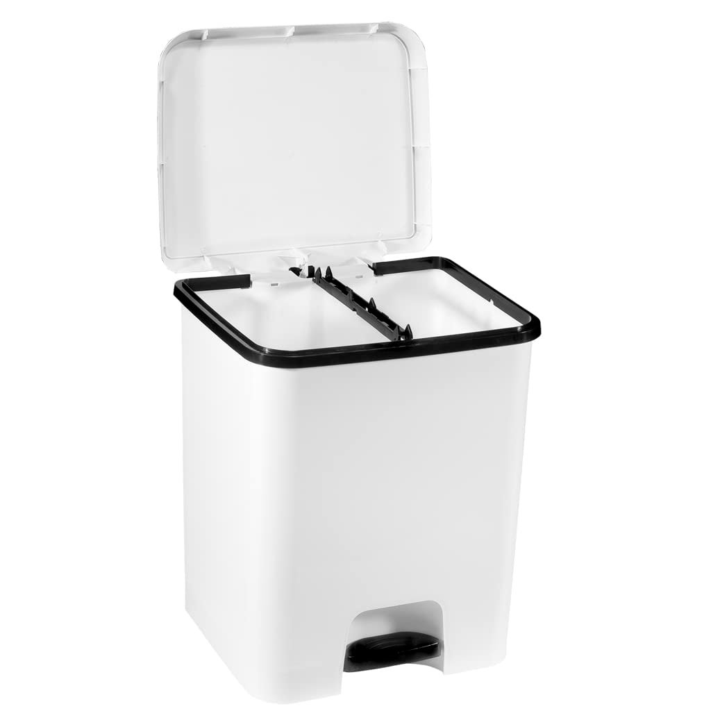COM-FORT HOUSE | Cubo de Basura Pedal | Capacidad de 52 litros | Cubo Reciclaje con Separación | Color Blanco | Cubo de Basura Cocina | Cubo DUO