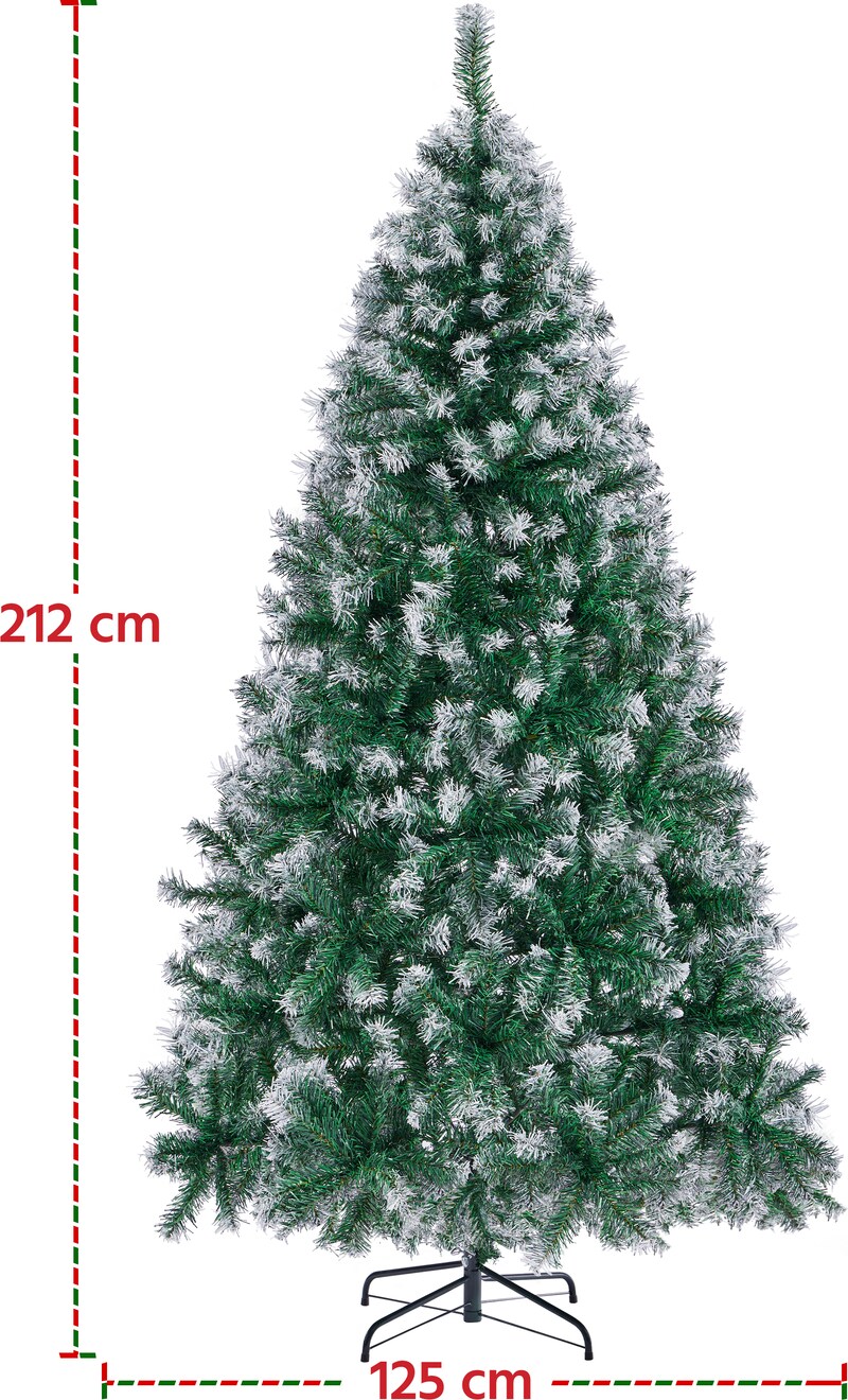 Ein künstlicher Weihnachtsbaum mit Schnee.
