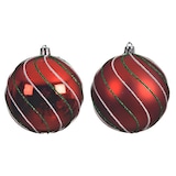 thumbnail of 12 Weihnachtskugeln 8cm Kunststoff Glitzerstreifen Christbaumkugeln Muster rot