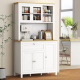 thumbnail of HOMCOM alacena de cocina moderno mueble auxiliar de cocina con 5 puertas estante ajustable cajón y encimera de microondas abierta 100x40x180 cm blanco