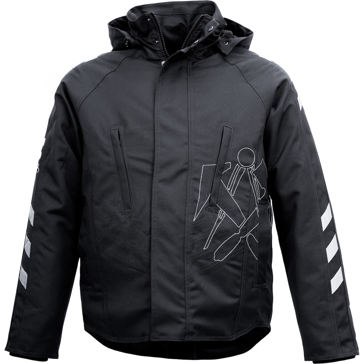 JOB-TEX Dachdecker-Jacke BREMEN Schwarz Winterjacke wasserdicht Zunftlogo 3XL