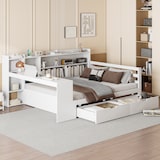 thumbnail of Schlafsofa 140x200 cm aus Massivholz mit Schreibfläche und Ablagefächern – platzsparend und funktional Weiß