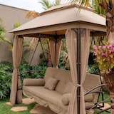 thumbnail of Balancelle de jardin 3 places convertible en lit 252x170x245 cm, gazebo double toit, moustiquaires, coussins rembourrés, fonction détente - Cleopatra