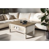 thumbnail of Couchtisch 100 x 60 cm mit Schublade Pinienholz weiß honigfarben lasiert MEXICO