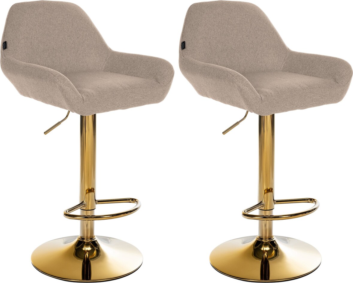 2er Set Barhocker BIKEL - Stoff Taupe 51x52x89 cm Gold | Barstuhl Höhenverstellbar Mit Lehne Drehbar Tresenhocker Tresenstuhl Kneipenhocker