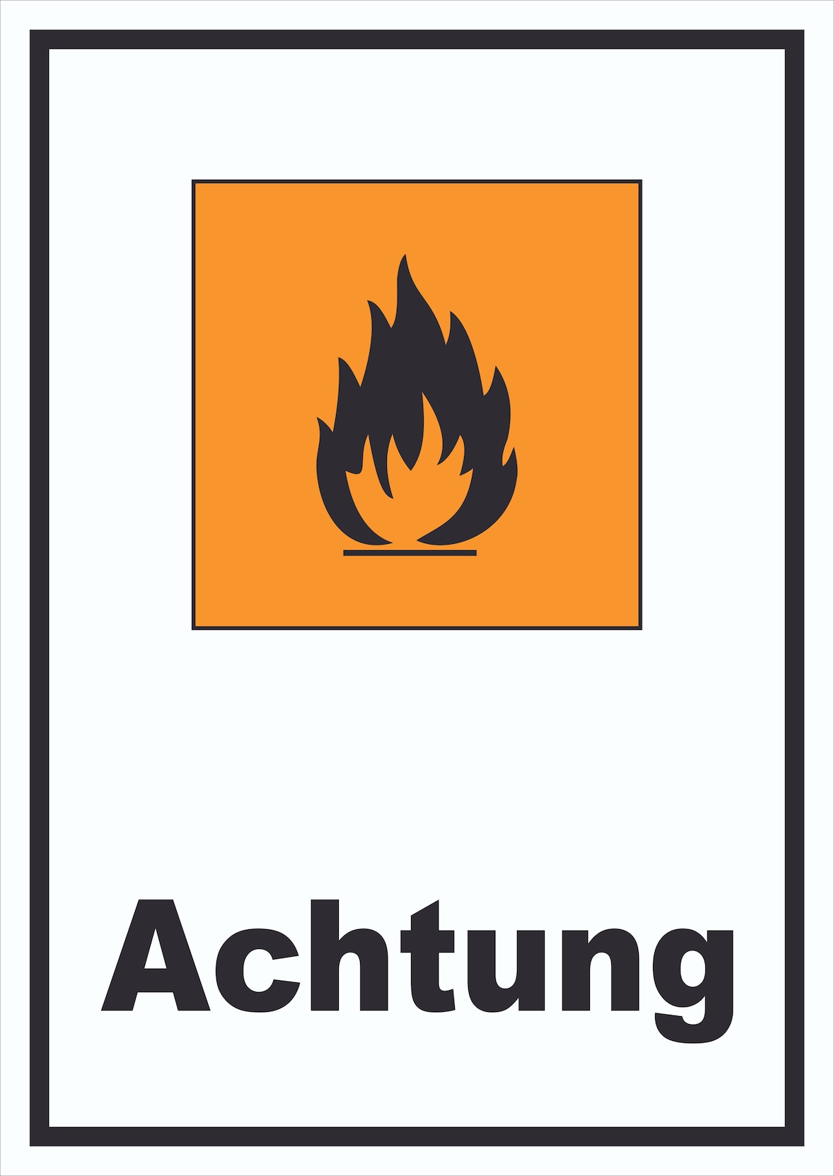 Schild Gefahrensymbol Entzündbar Achtung Brand Flamme hochkant A3 Rückseite selbstklebend