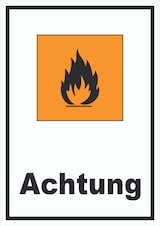 thumbnail of Schild Gefahrensymbol Entzündbar Achtung Brand Flamme hochkant A3 Rückseite selbstklebend