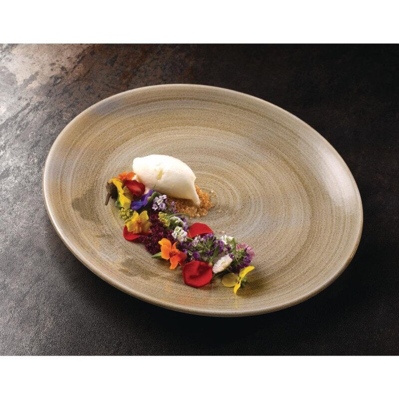 12 x Teller flach coup 22cm STONECAST PATINA antique taupe