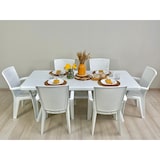 thumbnail of Table de jardin rectangulaire 200x95 cm en résine,pieds croisés,structure renforcée en métal et trou pour parasol - SAMUEL - Blanc
