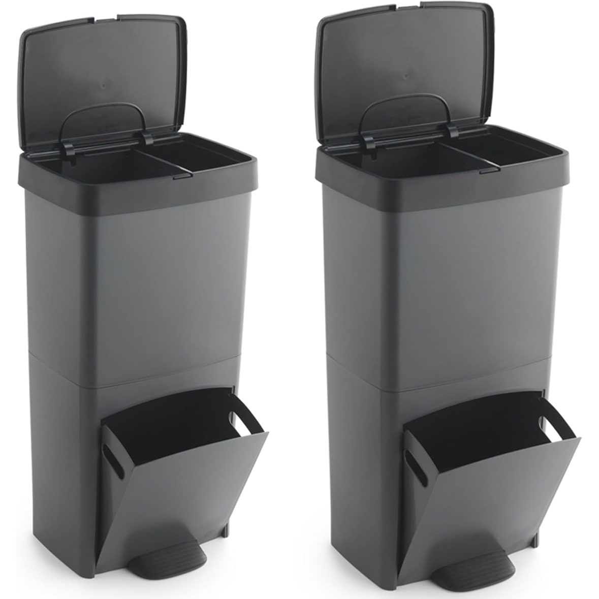 SP BERNER - Conjunto de 2 Caixote do lixos Verticais 70L com 2 Compartimentos (40L + 30L) Antracite