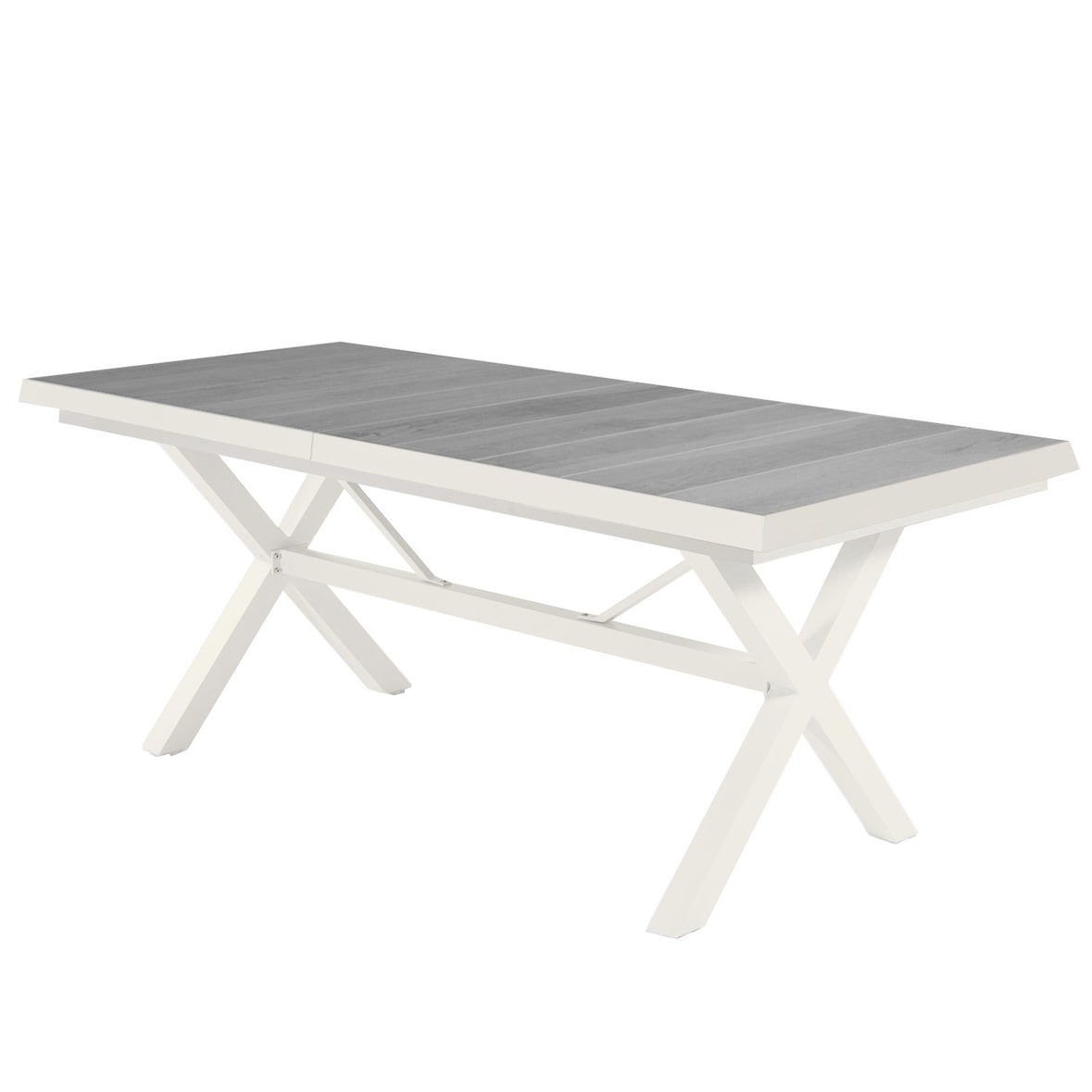 Mesa Extensível 162-202, Tampo Cerâmico, Alumínio e Cerâmica, Cor Branco Envelhecido, 162-202 cm x 92 cm x 78 cm de altura