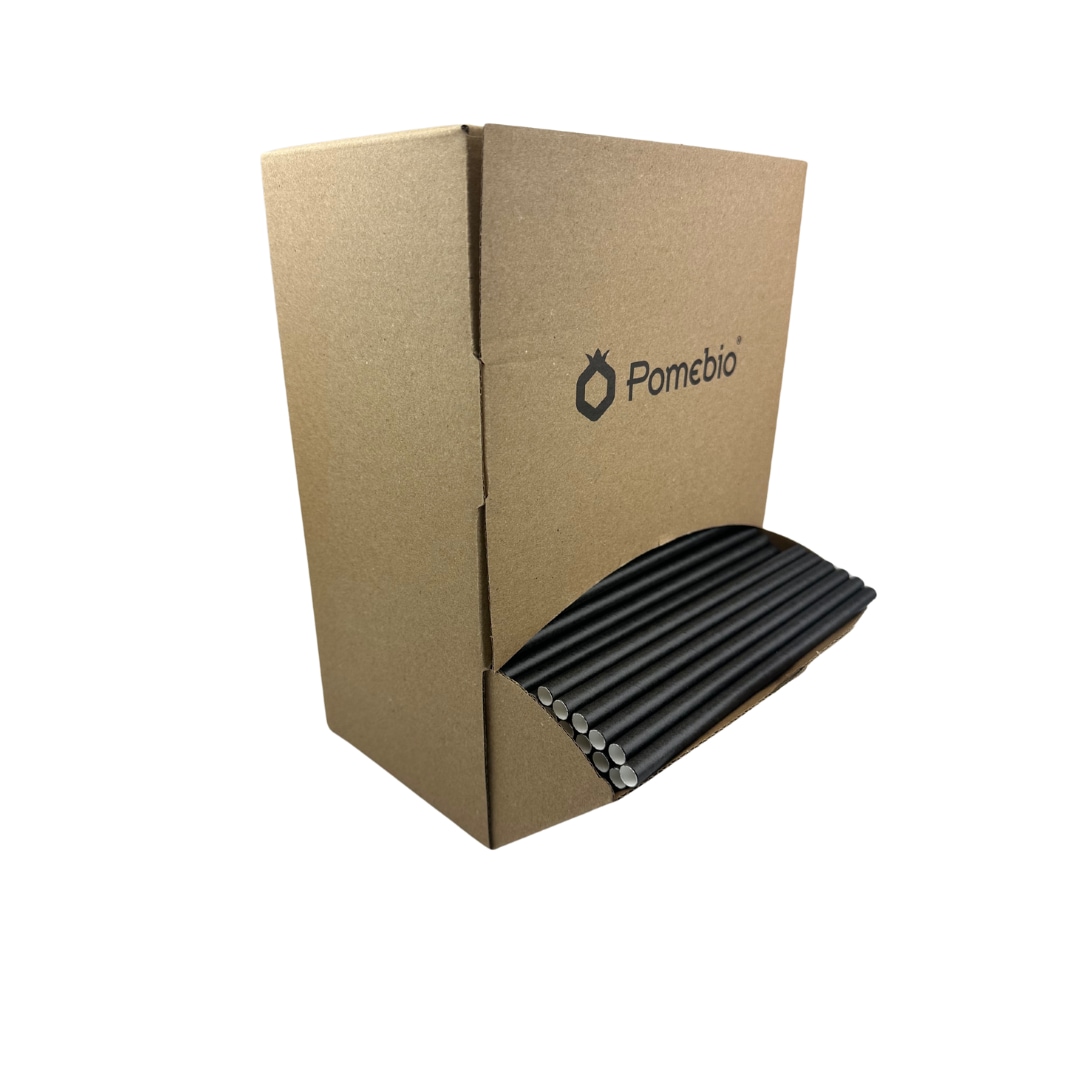 Pomebio Papieren Rietjes - Zwart - 8x195 mm - Dispenserbox 500 stuks