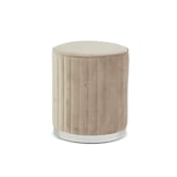 thumbnail of Poef van gewatteerd fluweel met verchroomde basis, ⌀36 cm, voor interieur/slaapkamer/woonkamer/hal – Ruby–Beige/Zilver