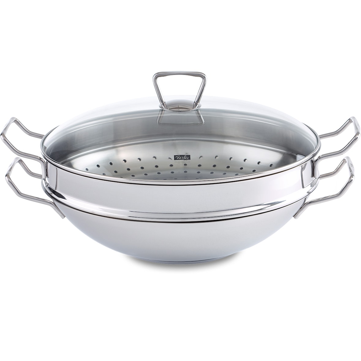 Fissler - Nanjing - Wok met glazen deksel en stoommand 35 cm