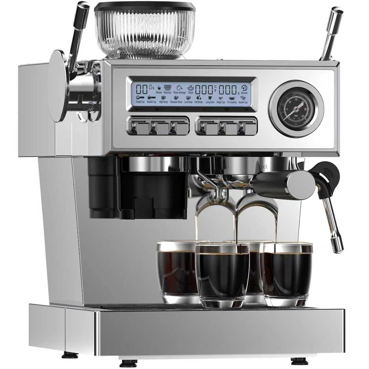 Espressomaschine mit integriertem Mahlwerk – 2050 W Siebträgermaschine mit 20‑Bar italienischer Pumpe, professionellem Milchschäumer, Barista-Zubehör