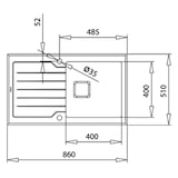thumbnail of TEKA Diamond Glas-Einbauspüle mit einem Becken und Abtropffläche, reversibel, R15 Radius, Glas Schwarz, Edelstahl poliert 115100011