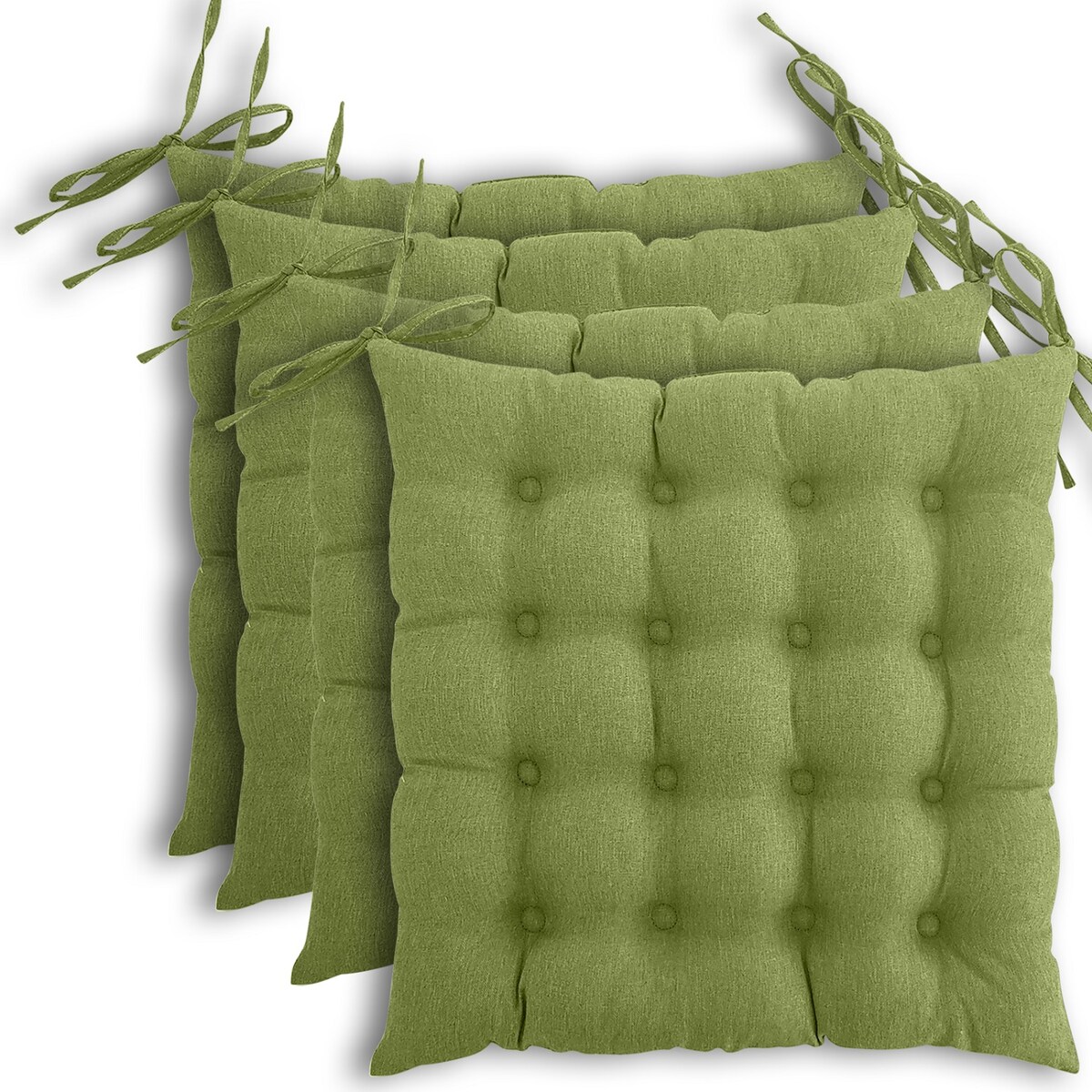 wometo 4er Set Sitzkissen Stuhlkissen 40x40 OEKO-TEX - grün grasgrün Sitzauflage Bank Polster Sitzpolster mit Bändern / Schleife, Indoor / Outdoor