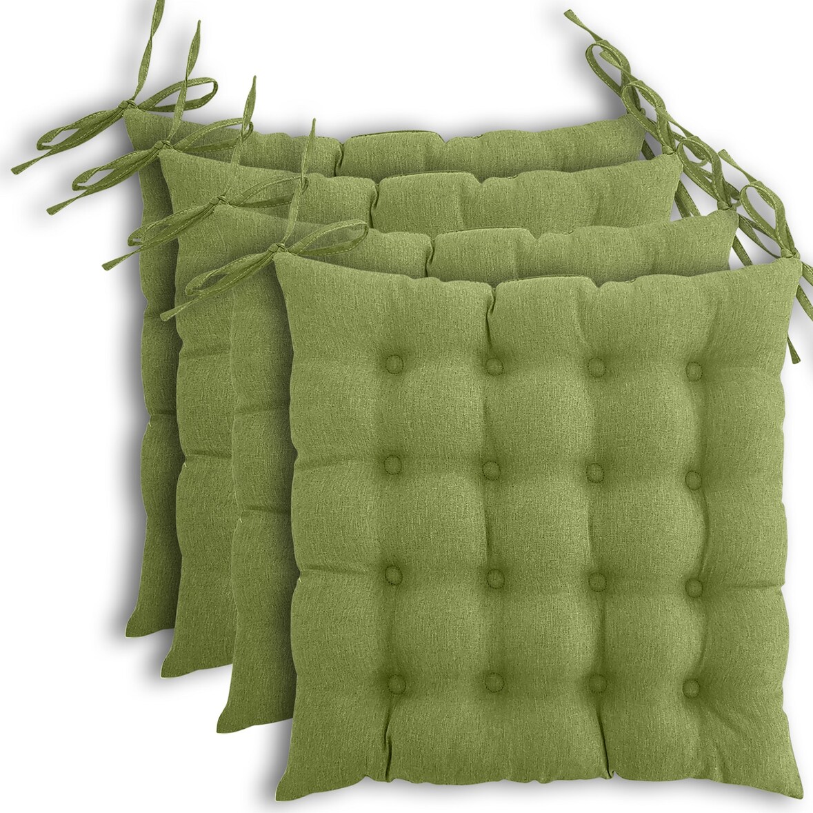 4er Set Sitzkissen Stuhlkissen 40x40 OEKO-TEX  - grün grasgrün Sitzauflage Bank Polster Sitzpolster mit Bändern / Schleife, Indoor / Outdoor