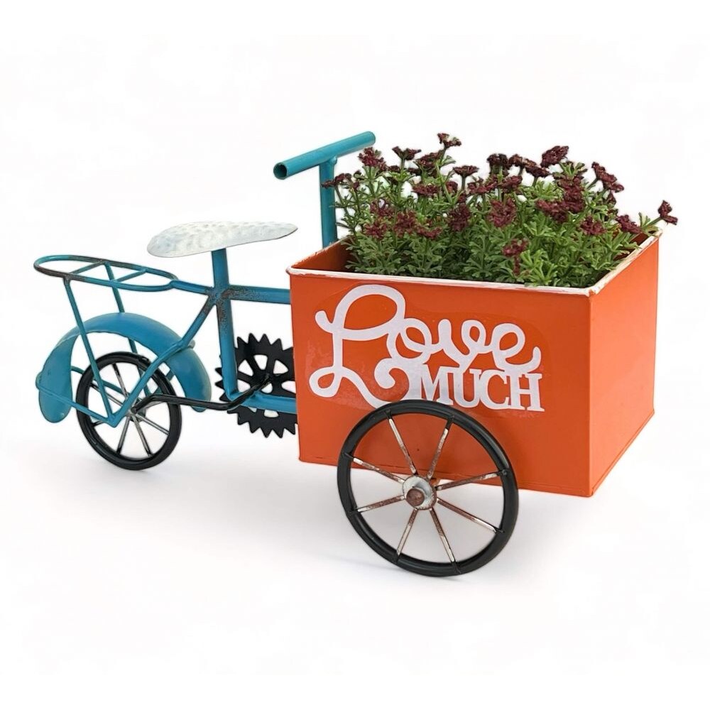 DanDiBo Blumenfahrrad für Garten Metall Stehend Fahrrad Blau Orange 96530 Pflanzfahrrad Dekofahrrad Blumenständer