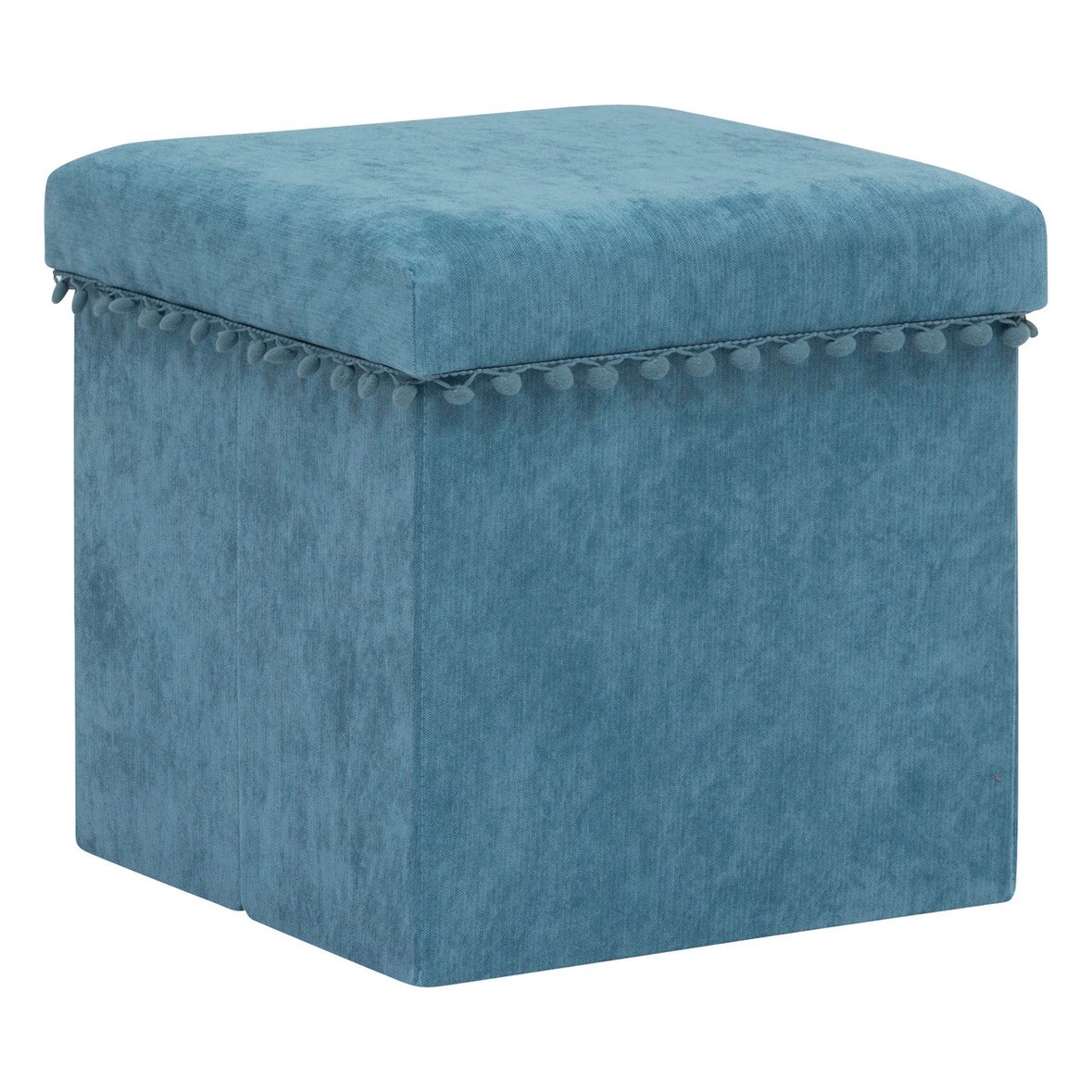 2 en 1 Pouf pliant et coffre de rangement Bleu 40 x 39 cm