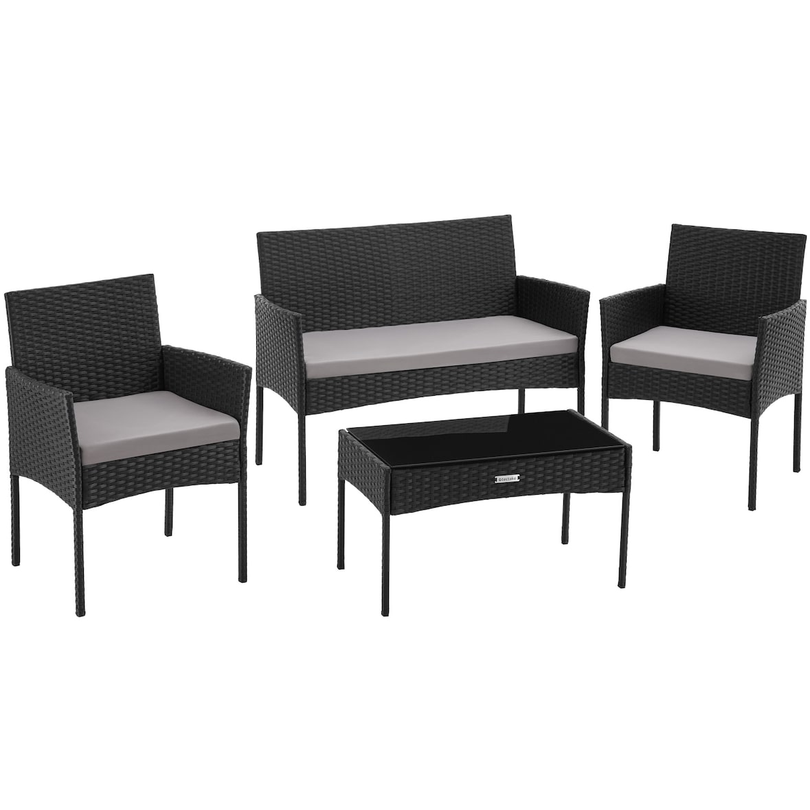 tectake Conjunto de jardín de ratán PALESE para 4 personas  Negro