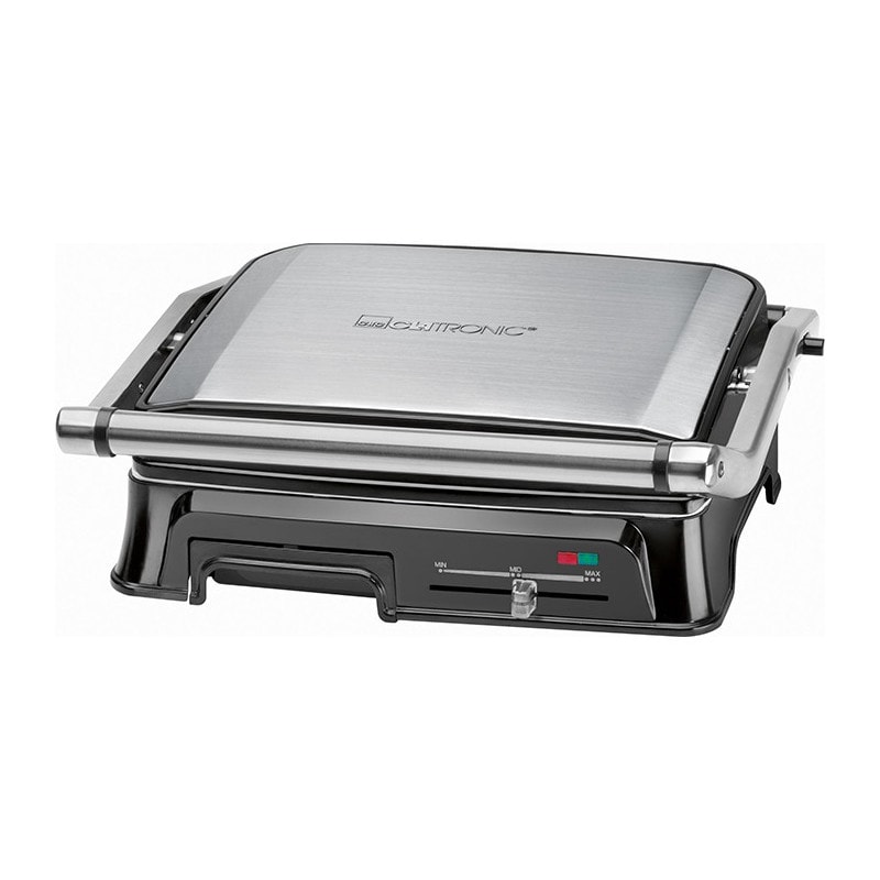 Clatronic KG 3571 Doppelter Elektrogrill, kippbarer Deckel, Antihaft-Keramik-Grillplatte, regelbarer Thermostat 2000W Silber