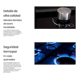 thumbnail of INFINITON Placa de Gas GAS41RO, 4 Zonas, Ancho 60 cm, NEGRO MATE Y DORADO, Bordes biselados