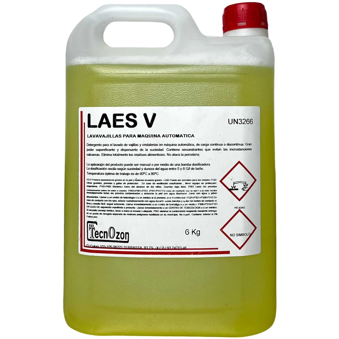 Tanica di detergente professionale da 6 litri LAES-V per lavastoviglie automatiche per cucine di ristoranti e horeca.