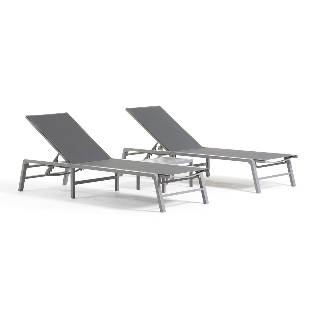 RATTATAN Set mit 2 Sonnenliegen und Beistelltisch aus Aluminium, verstellbare Rückenlehne, atmungsaktives Textilene, modernes, wetterfestes Design – 