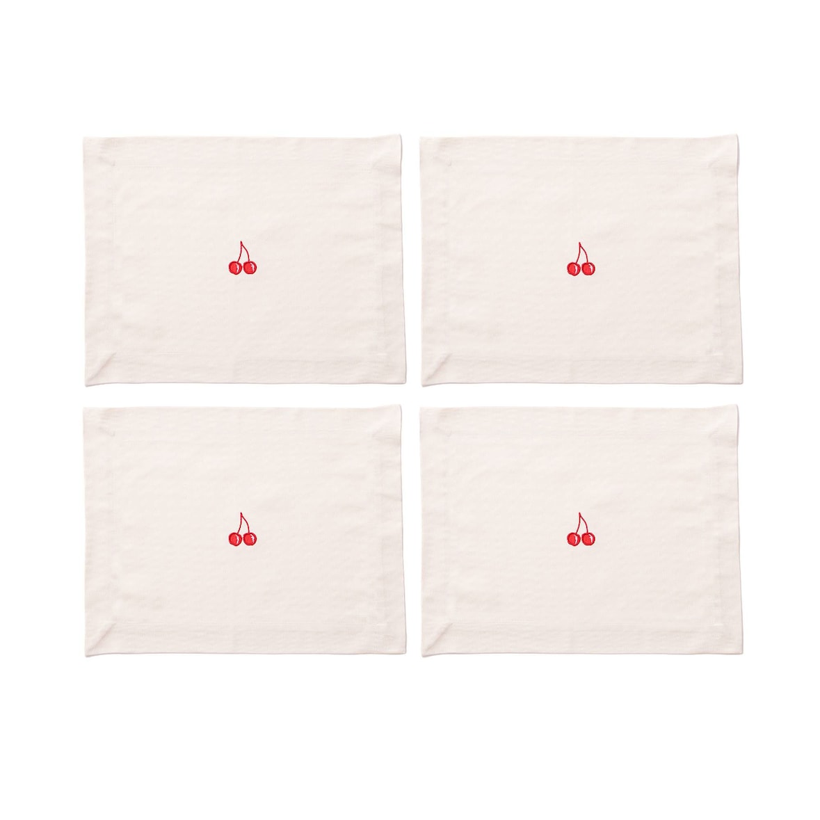 Benetton - Set di 4 tovagliette 45x35 cm 180G/M² in cotone panna e rosso