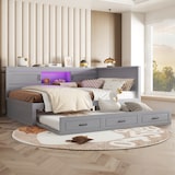 thumbnail of Schlafsofa 140x200 mit ausziehbarem Bett, LED-Beleuchtung, Stauraum, Steckdose und USB-Anschluss, platzsparend, modernes Design, Grau