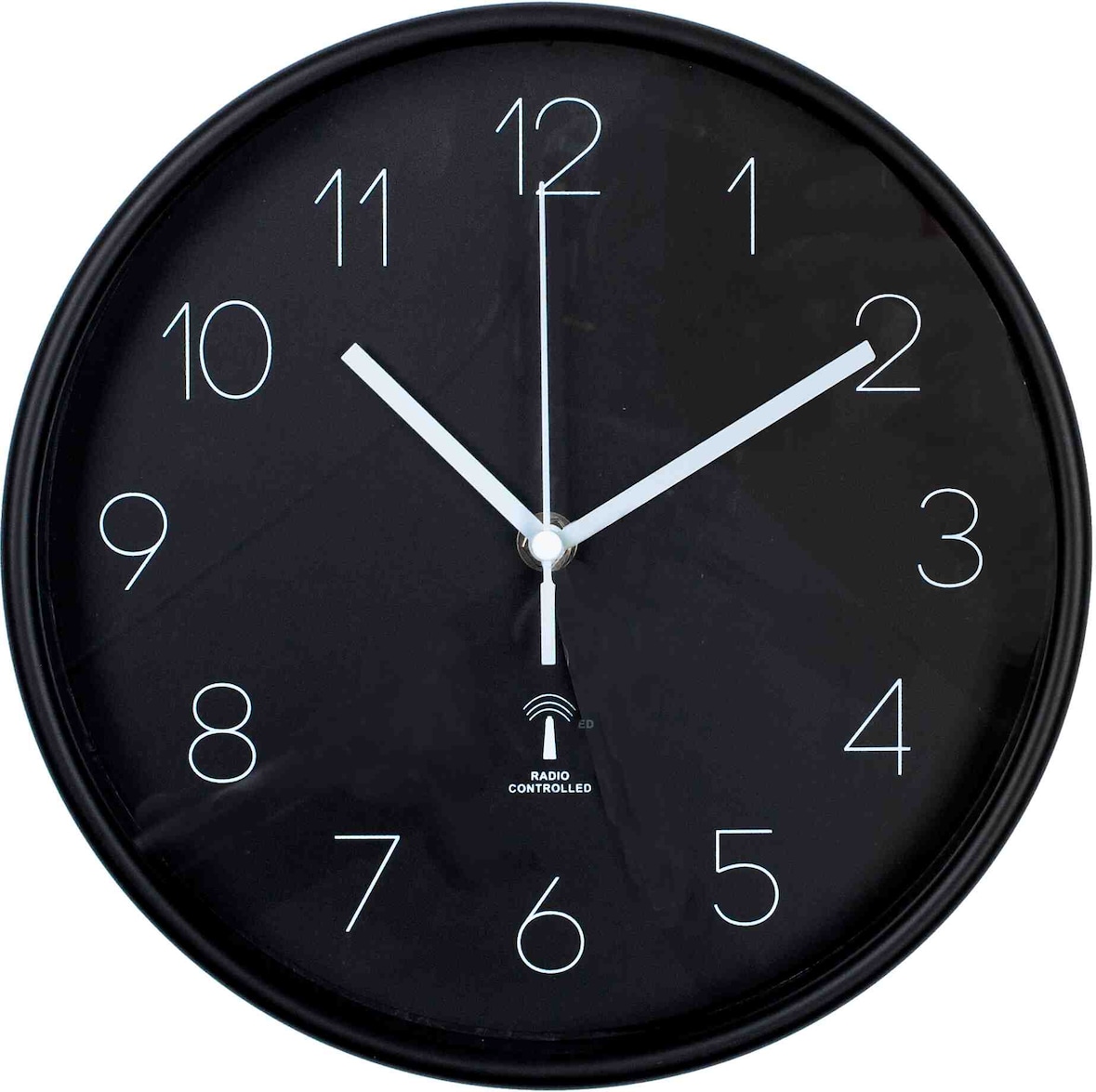 Funkwanduhr Analog Uhr rund Ø 25 cm schwarz Kunststoff