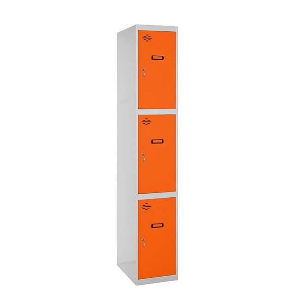 SimonRack Taquillas Vestuario Metálica, 1800x300x500 mm, 3 Puertas, Incluye Llave, Gris/Naranja - Simonlocker